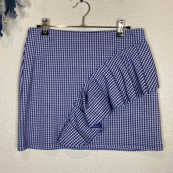 Topshop blue gingham print ruffle trim mini skirt - Picture 2 of 6